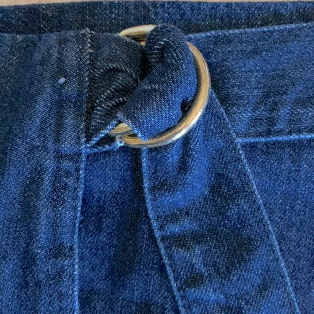 “Kintsugi” style OOAK SKIRT, Women's 8 gold embellishment, wrap, denim, raw hem.